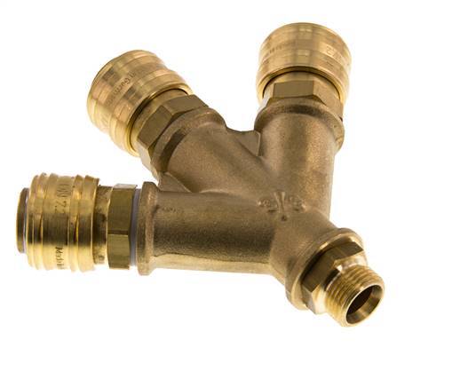 Brass DN 7.2 (Euro) Air Coupling Socket G 3/8 inch Male Wall-Mount 3-way