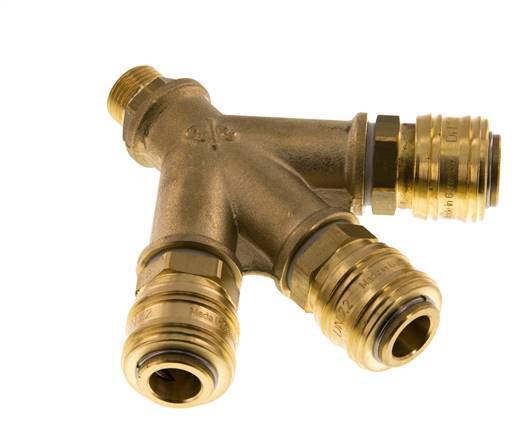 Brass DN 7.2 (Euro) Air Coupling Socket G 3/8 inch Male Wall-Mount 3-way