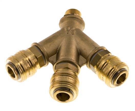 Brass DN 7.2 (Euro) Air Coupling Socket G 3/8 inch Male Wall-Mount 3-way