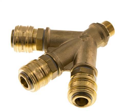 Brass DN 7.2 (Euro) Air Coupling Socket G 3/8 inch Male Wall-Mount 3-way