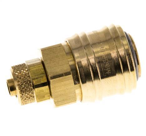 Brass DN 7.2 (Euro) Air Coupling Socket 6x8 mm Union Nut Double Shut-Off