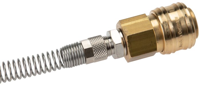 Nickel-plated Brass DN 7.2 (Euro) Air Coupling Socket 6x8 mm Union Nut Bend-Protect Rotatable Double Shut-Off
