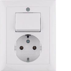Hager Berker Combination Switch Socket Outlet Polar White Glossy - 6143568949