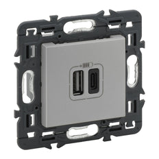 Legrand Valve 2XUSB Type A+C Complete Device Alu With Screw - 741332