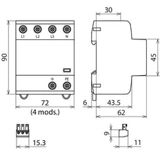DEHN DSH B TT 255 FM Three-Phase Type 1+2 Combined Arrester - 941316