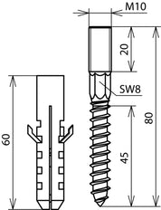 Dehn Fixing Set M10x20 With Rigid Screws And Plastic Dowels - 472201 [2 pieces]