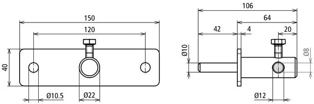 Dehn Tensioning Block RD 8mm StSt 2 Fixing Holes D 10.5mm ASK 8 150 40 V2A - 241009