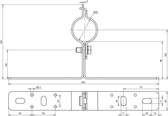 Dehn Stainless Steel Mounting Bracket With Cleat For 50mm Pipes - 105340