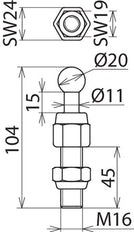 Fixed Ball Point With Threaded Bolt And Nut M16x45mm D20mm Straight - 754645