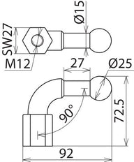 Angled Fixed Ball Point D25mm With M12 Female Thread - 757200