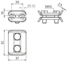 Dehn PV 7.10 SKM8X20 STTZN Parallel Connector For RD 7-10mm - 307000 [2 pieces]
