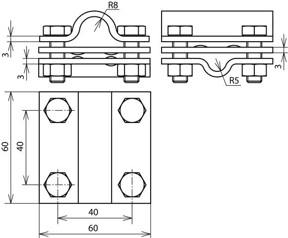 Dehn Cross Unit Stainless Steel for Rd 8-10/16mm Rd 16/Fl 30mm - 319219