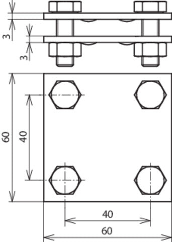 Dehn Cross Unit StSt V4A For FL 30/30mm Dimension 60x60mm - 318233
