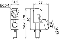 Dehn KKH 20 SQ Rigid Ball Head Cap With T Pin Shaft For Cables - 772311