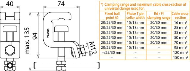 Dehn Universal Earthing Clamp K 30 FL 30 T 18mm With Tommy Bar - 774530