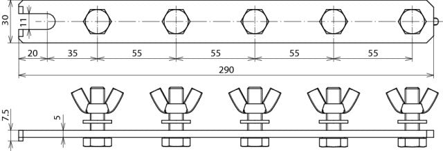Dehn Earthing Busbar 290mm With M10x35 Screws Support - 466192