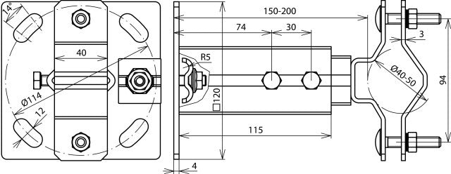 Adjustable Wall Mounting Bracket For Pipes D40-50mm V150-200 V2A - 105344