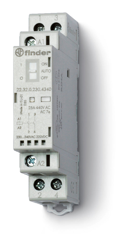 Finder 25A Dual NO Modular Contactor With LED 12V AC/DC - 22.32.0.012.4340