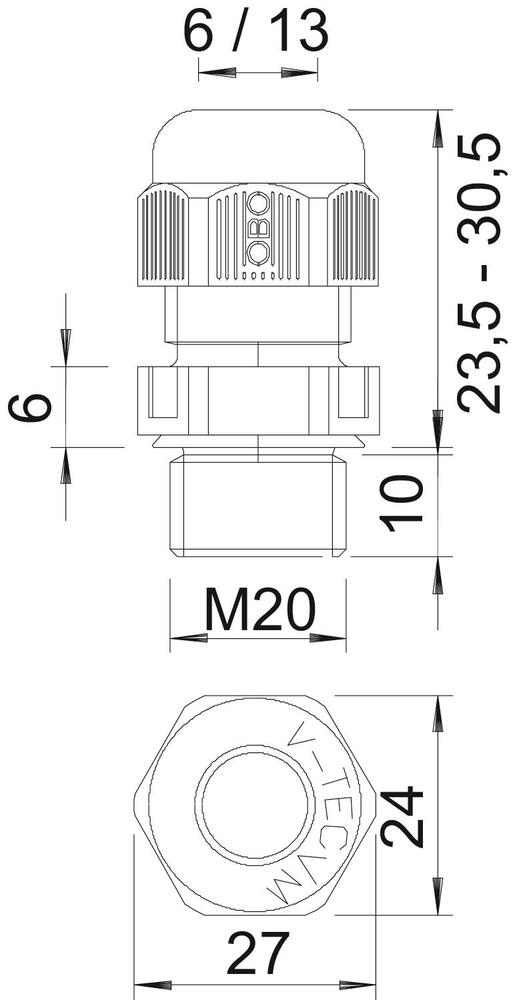 UV-Resistant M20 Polyamide Cable Gland IP68 - 2022902 [10 Pieces]