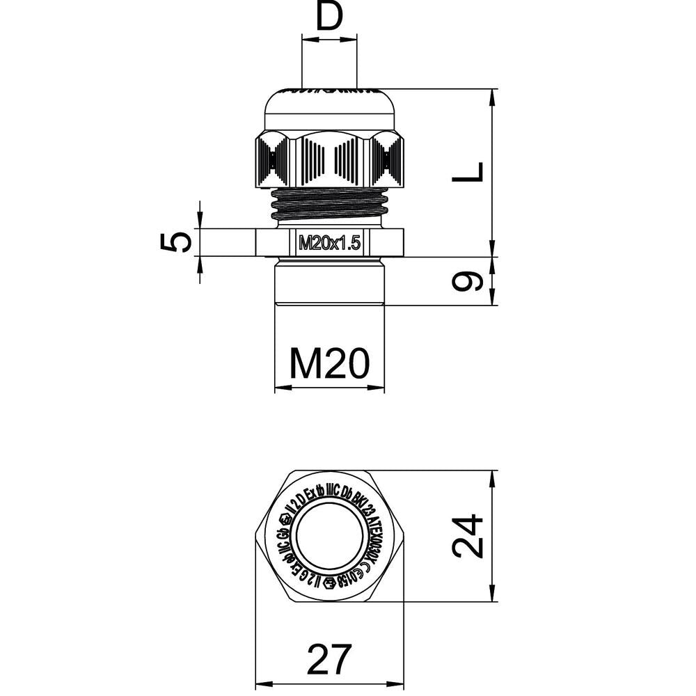 EX-Rated M20 Polyamide Cable Gland IP68 - 2050323 [5 Pieces]