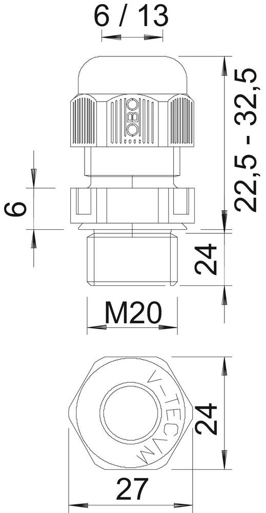 M20 Metric Cable Gland With Extended Thread IP68 - 2022968 [5 Pieces]