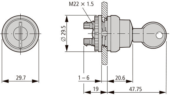 Eaton RMQ-Titan 2-Position Key Switch With Spring Return - 111790