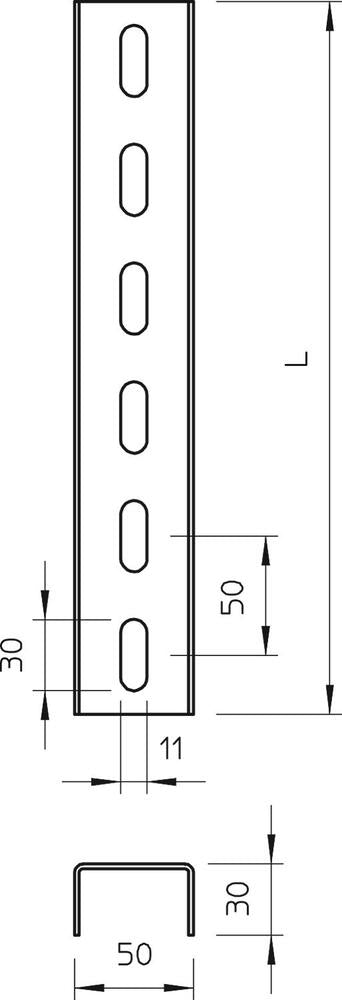 Perforated U Support Steel Profile 50x30x500mm Galvanized - 6342308