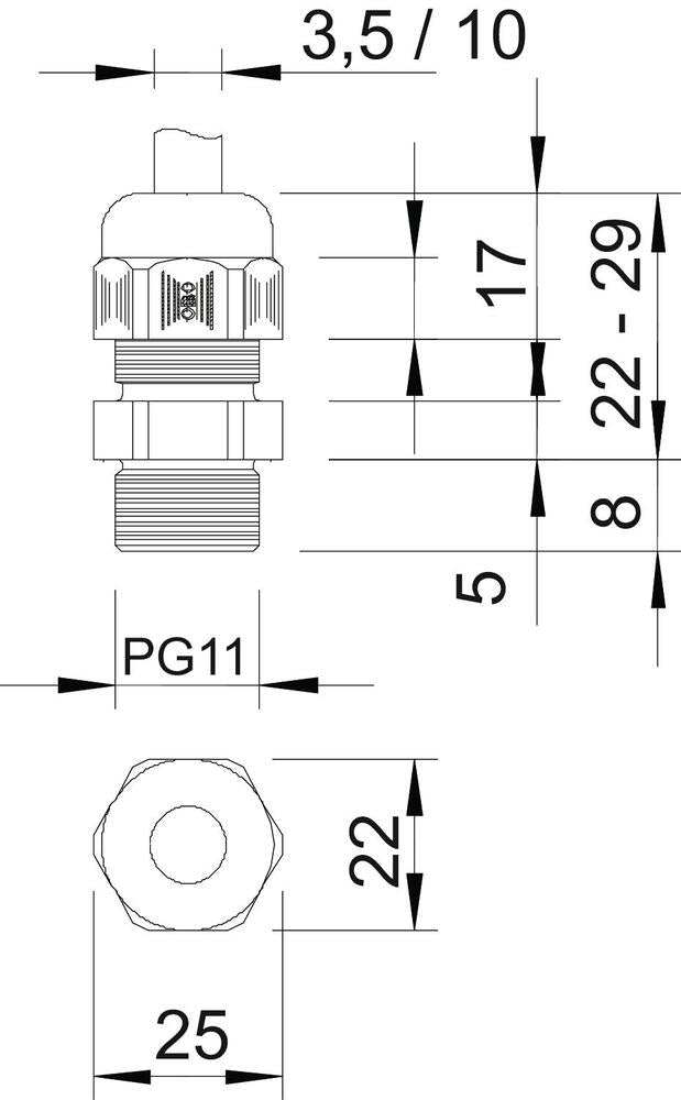 PG11 IP68 Cable Gland With Strain Relief RAL 7001 - 2022621 [10 Pieces]