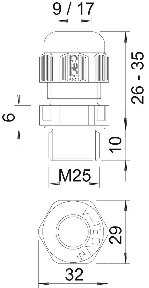 OBO V-TEC M25 IP68 Strain Relief Cable Gland - 2022849 [5 Pieces]