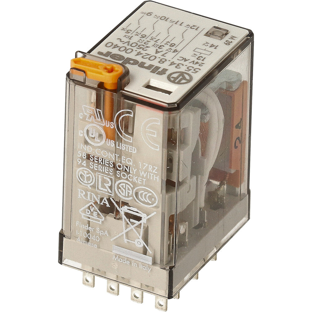 Finder 55.34 Industrial Relay 4CO 7A 24VAC With Test Button - 55.34.8.024.0040