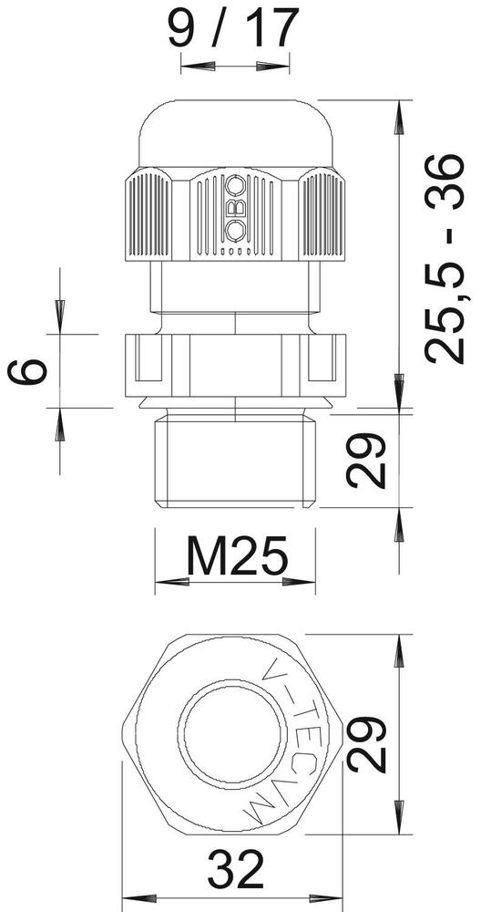 M25 Metric Cable Gland With Long Thread IP68 - 2022970 [5 Pieces]