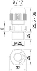 M25 Metric Cable Gland With Long Thread IP68 - 2022970 [5 Pieces]