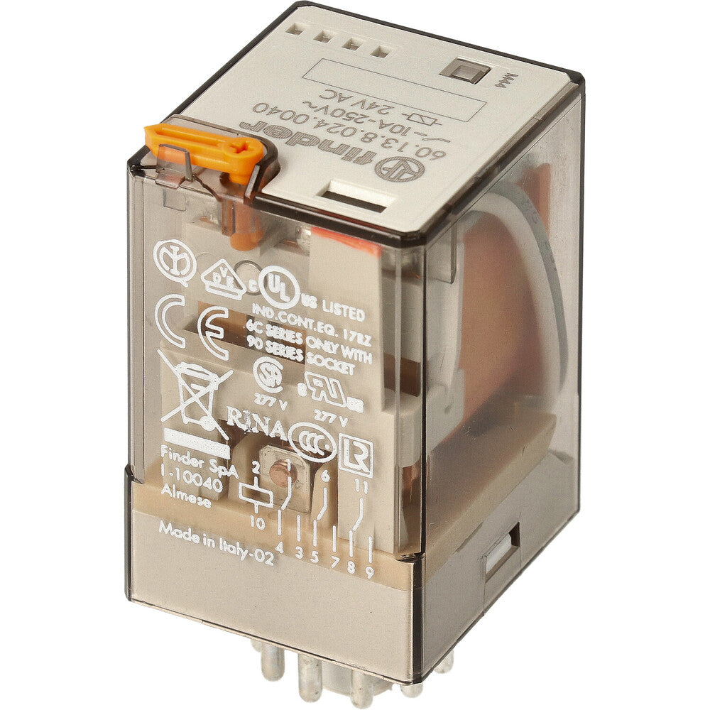 Finder 10A Industrial Plug-in Relay 24VAC 3CO AgNi - 60.13.8.024.0040