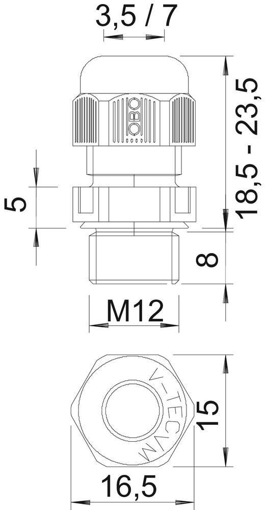 OBO V-TEC M12 IP68 Cable Gland With Strain Relief - 2022843 [10 Pieces]