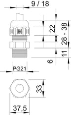 IP68 PG21 Cable Gland With Strain Relief Silver Gray - 2022664 [5 Pieces]