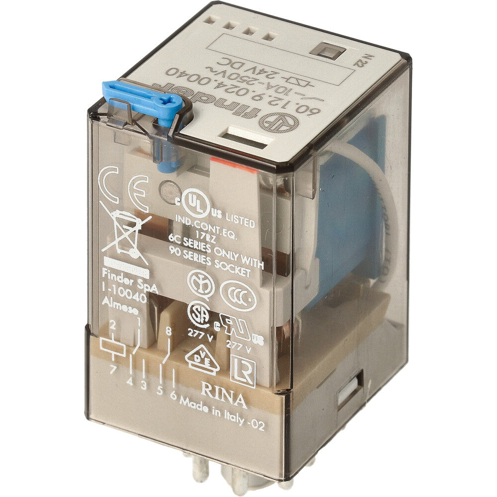 Finder Industrial Relay 24V DC 10A Dual Contact With Test - 60.12.9.024.0040