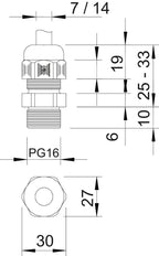 PG16 IP68 Cable Gland With Strain Relief RAL 7001 - 2022656 [5 Pieces]