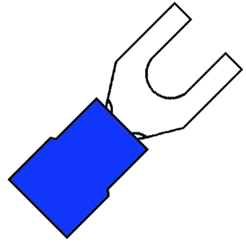 M6 Insulated Fork Terminal 1.5-2.5mm2 Blue PVC - 100740 [100 Pieces]