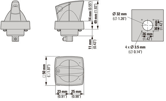 Eaton K1 Rotary Handle 6mm Door Mount With Padlock - 1818031