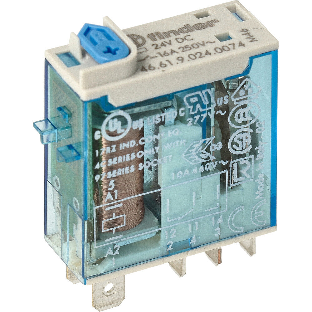 Industrial Mini Relay 16A 24VDC With LED And Test Button - 46.61.9.024.0074