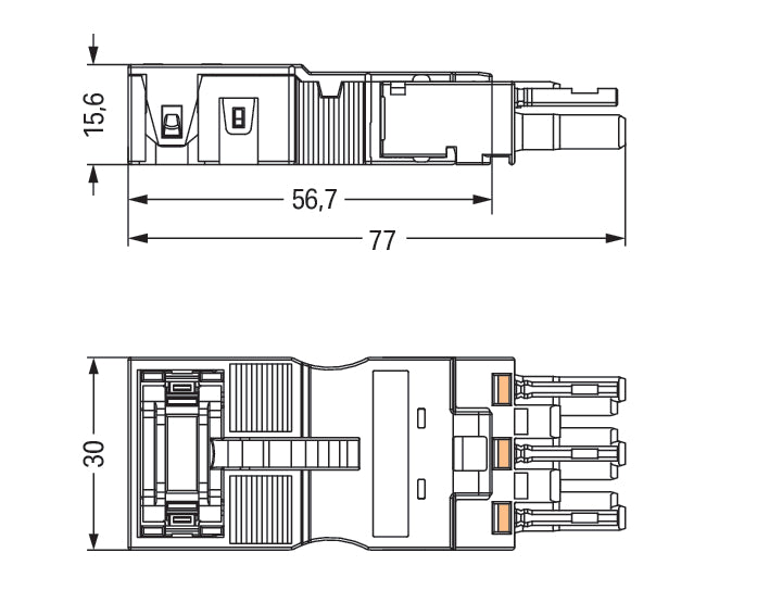 3-Pole Socket With Strain Relief 4mm Black - 770-203/035-000
