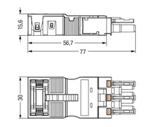 3-Pole Socket With Strain Relief 4mm Black - 770-203/035-000