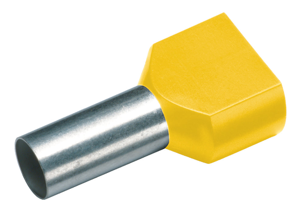Twin Wire End Ferrule 2x6mm² Yellow 14mm DIN Insulated - 182480 [100 Pieces]