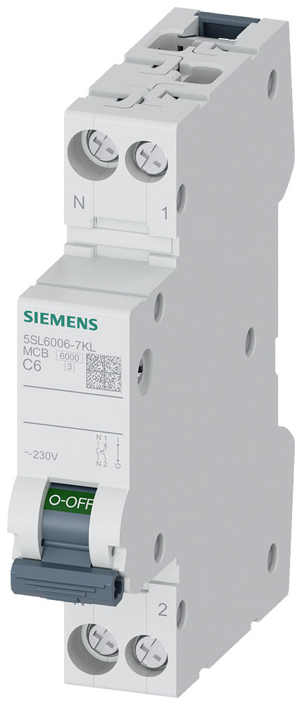 Siemens 5SL6 C6A Circuit Breaker 230V 6kA 1P+N - 5SL60067KL