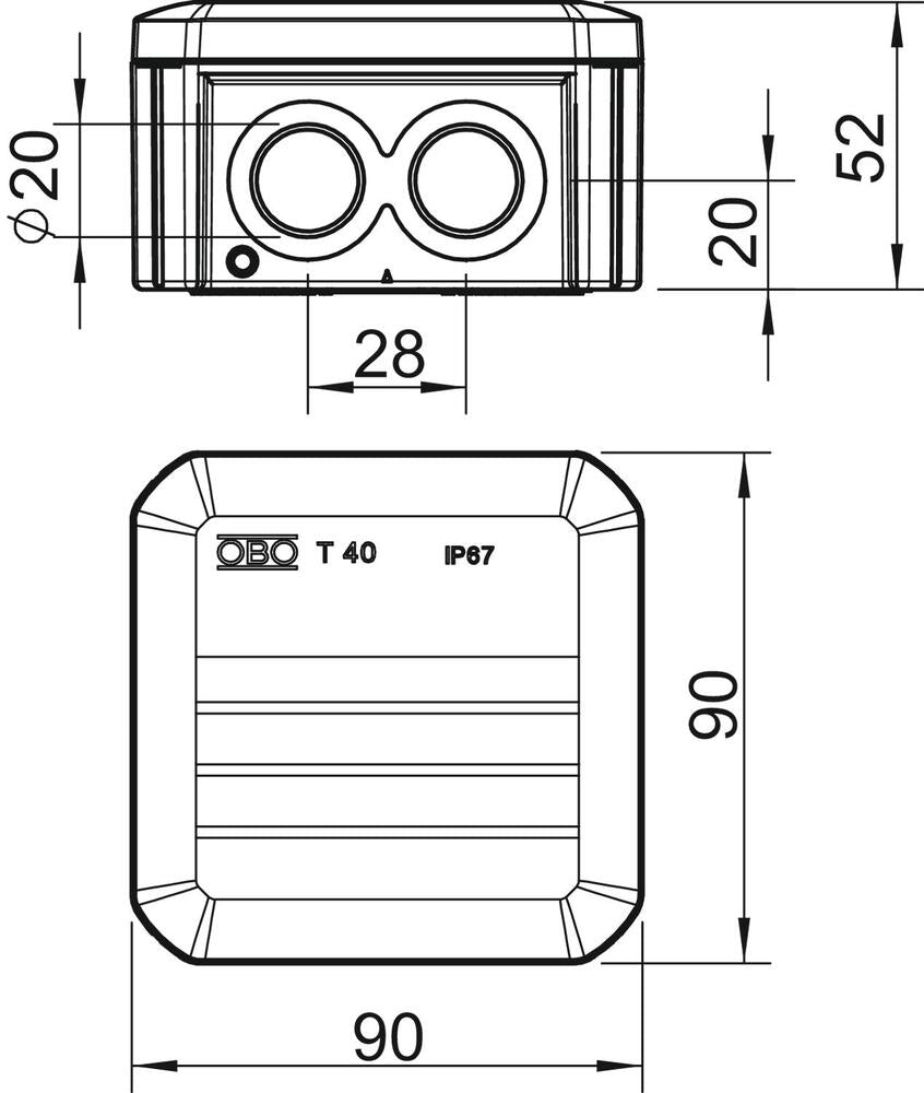 OBO IP67 Junction Box With M20 Entries 90x90x52mm - 2007901