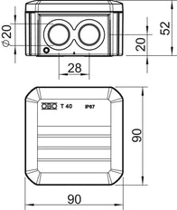OBO IP67 Junction Box With M20 Entries 90x90x52mm - 2007901