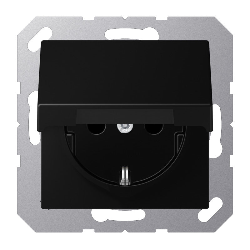 Jung A500 Wall Socket With Protection Cover IP44 16A Black - A1520NBFKIKLSWM