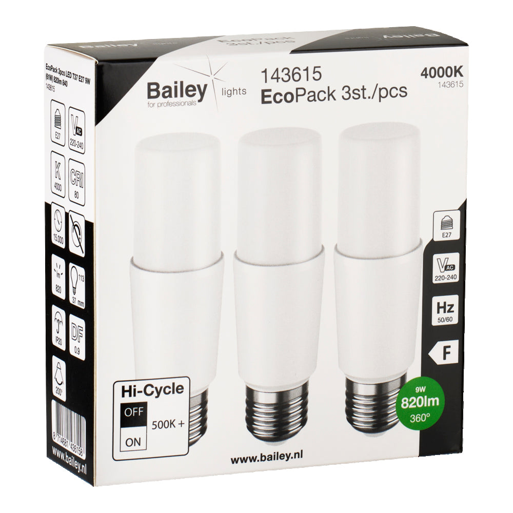 Bailey EcoPack LED T37 E27 9W 4000K - 143615 [3 Pieces]