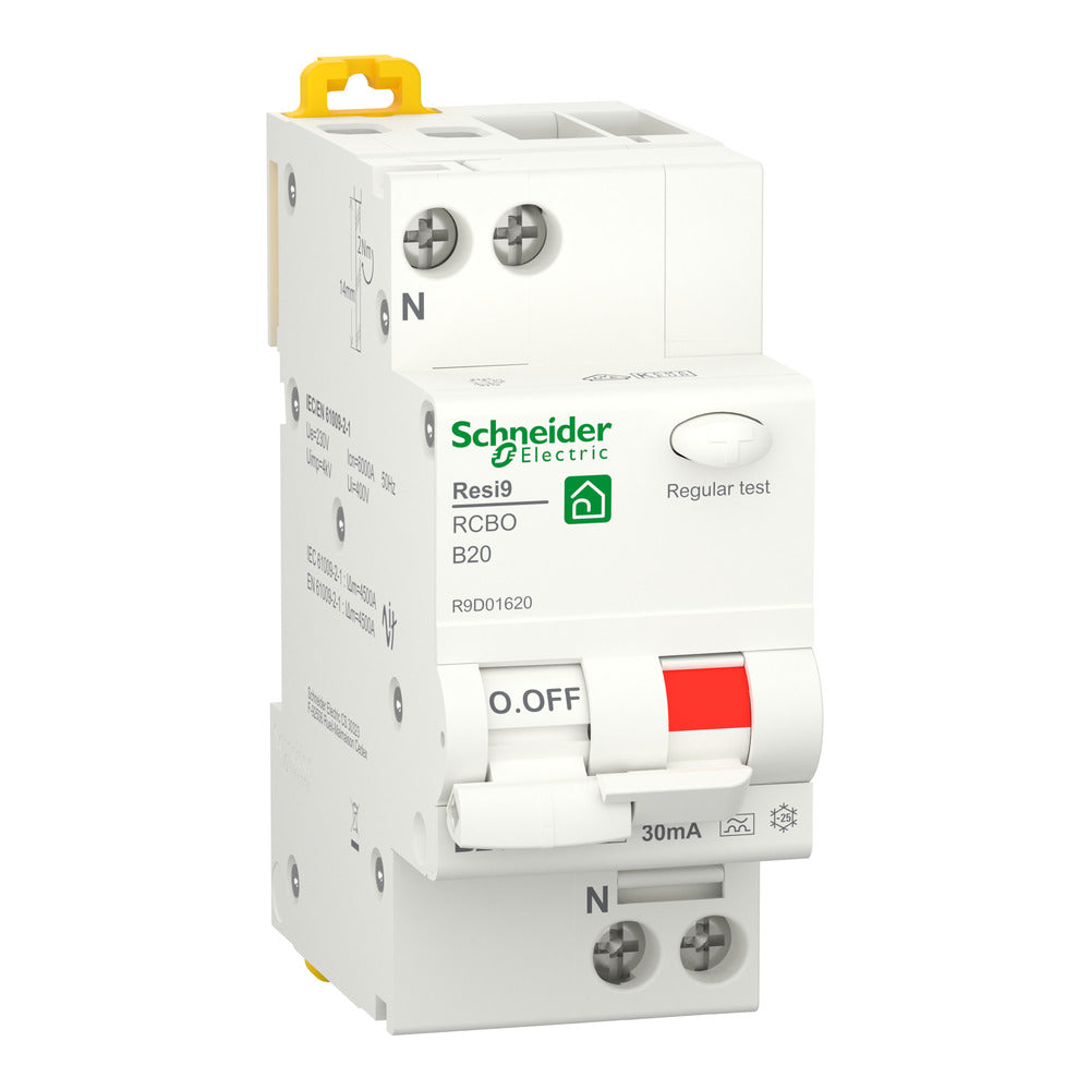 Schneider Resi9 RCBO 20A 30mA Type A Circuit Breaker - R9D01620