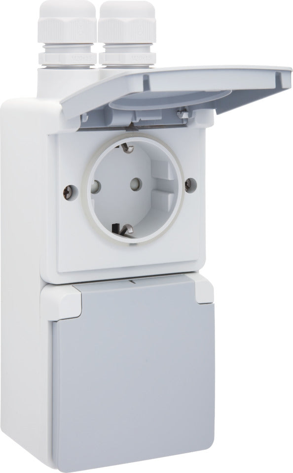 Dual Vertical IP44 Wall Socket 16A 250V With Protection - 700-37835